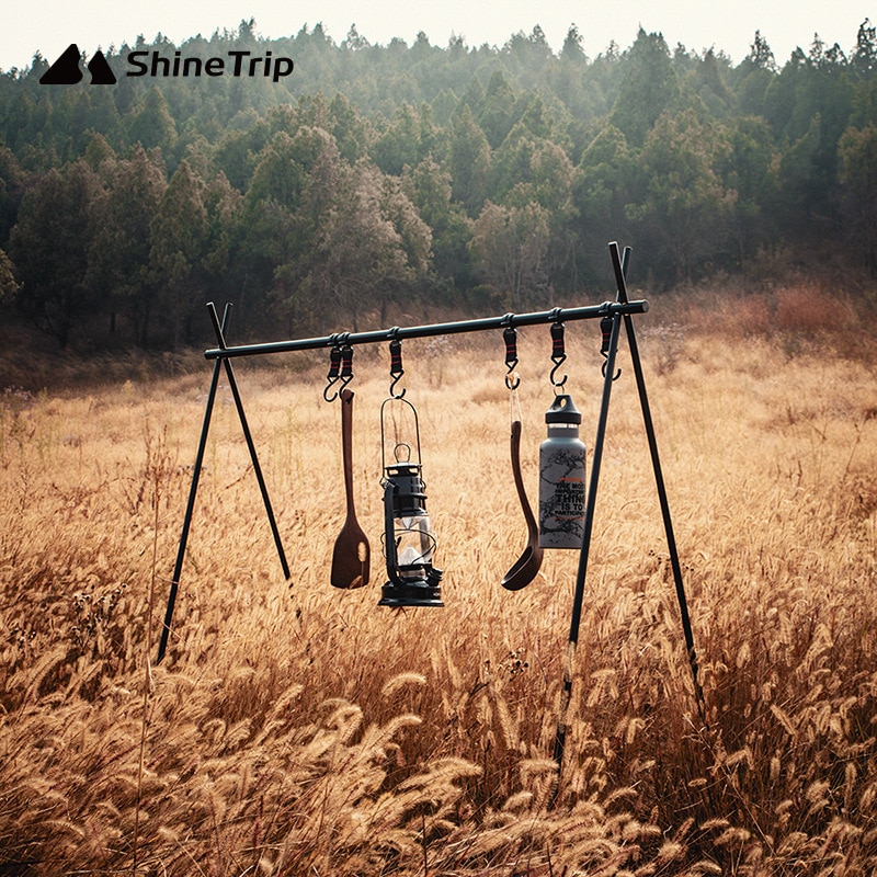 ShineTrip Camping Hanging Rack Tripod Hanger With Hook Outdoor Cookware Pot Pan Lamp Clothes Storage Hang Stand Folding Portable