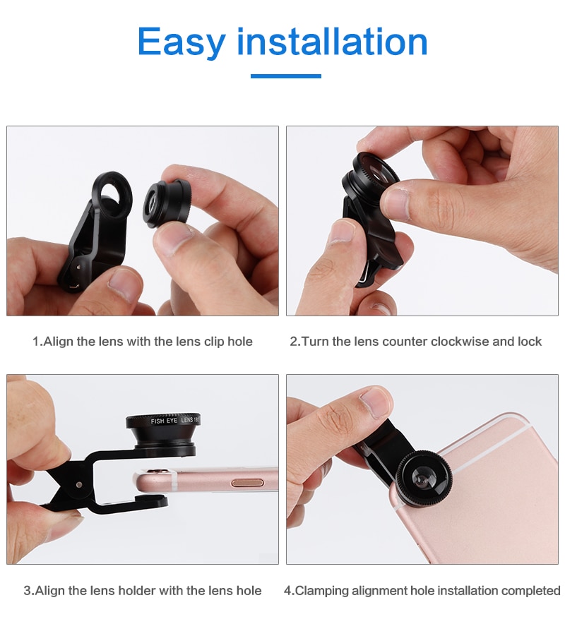 Mobile Phone Clip Lens Fisheye Lens 3 In 1 Lenses Wide Angle Lens Camera Macro for IPhone Xiaomi Huawei Lenovo