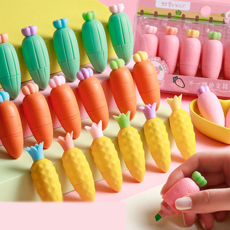 Surligneur carotte Cactus Kawaii, 6 couleurs, peinture, dessin, marqueur d&#39;art, fournitures scolaires, papeterie , 8 boîtes/lot