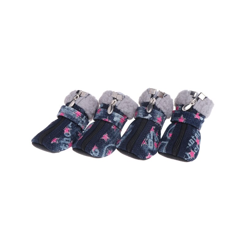 Laten Huisdier Schoenen Huisdier Honden Puppy Laarzen Denim Warm Sneeuw Winter Mooie Anti Slip Rits Casual Pet levert: pink-S