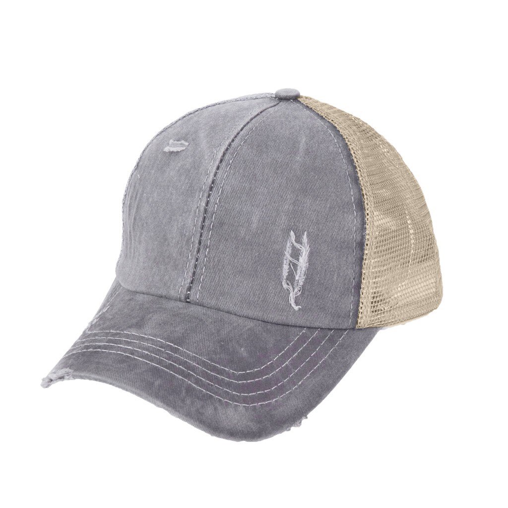 Ponytail Baseball Cap Messy Bun Hats For Women Washed Cotton Snapback Caps Ladies Casual Summer Sun Visor Outdoor Hat: Dark Gray