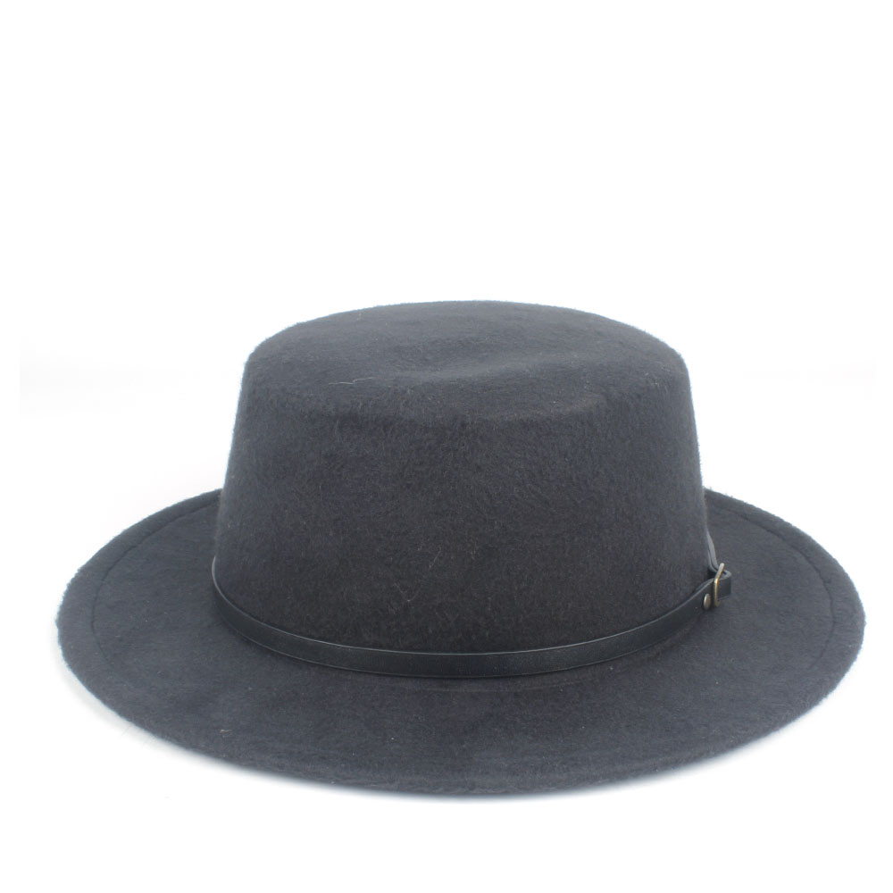Men Women Flat Top Hat Winter Casual Hat Wool Trilby Fedora Hat Wide Brim Hat Size 56-58CM