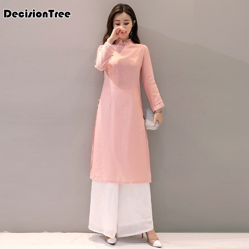 ao dai cheongsam folk style vietnam chiffon aodai graceful stand collar women chinese traditional dress suit