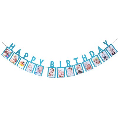 12 månader fotoram banner baby 1st grattis på födelsedagen dekorationer baby shower 1st baby pojke flicka mitt första år festtillbehör: Blå födelsedag