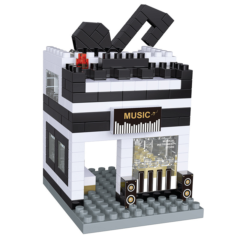 De MOC Muziekinstrument Bouwstenen Muziek Serie ABS Plastic Mini Piano Gitaar DIY Assemblage Bouwstenen Kinderen E: Multicolor