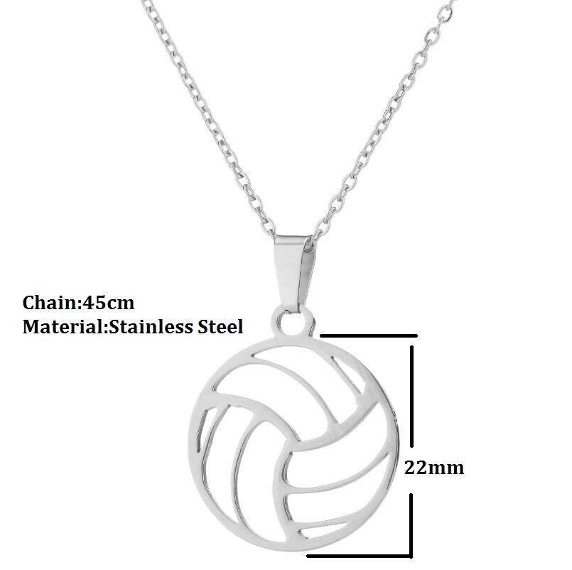 Hfarich Personality Stainless Steel Beach Volleyball Pendant Necklaces For Women Statement Sports Lovers Jewelry