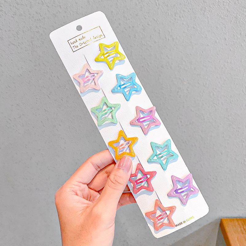 10 Uds. Nueva para chicas, horquillas bonitas con forma de gota de agua y estrella colorida, adorno para el cabello para niños, pasadores con Clip, accesorios para el cabello: Negro