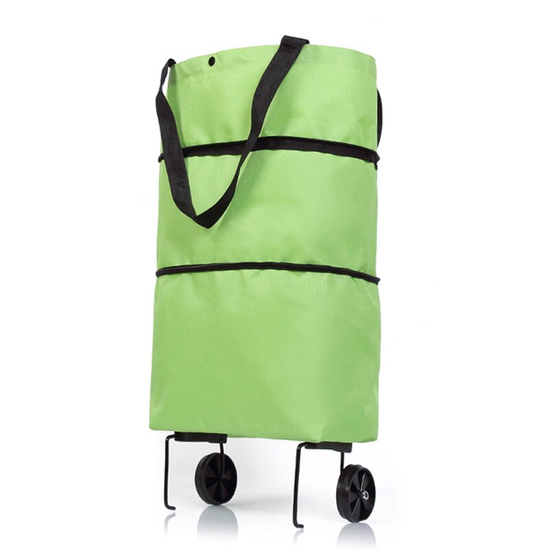 Folding Shopping Pull Cart Trolley Bag with Wheels Foldable Shopping Bags Grocery Food Organizer Vegetables Bag: Green