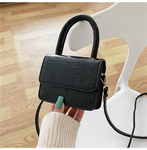 Damenhandtasche aus pu-leder, umhängetasche aus krokodilleder mit kette, Mini-quadrattasche: Schwarz