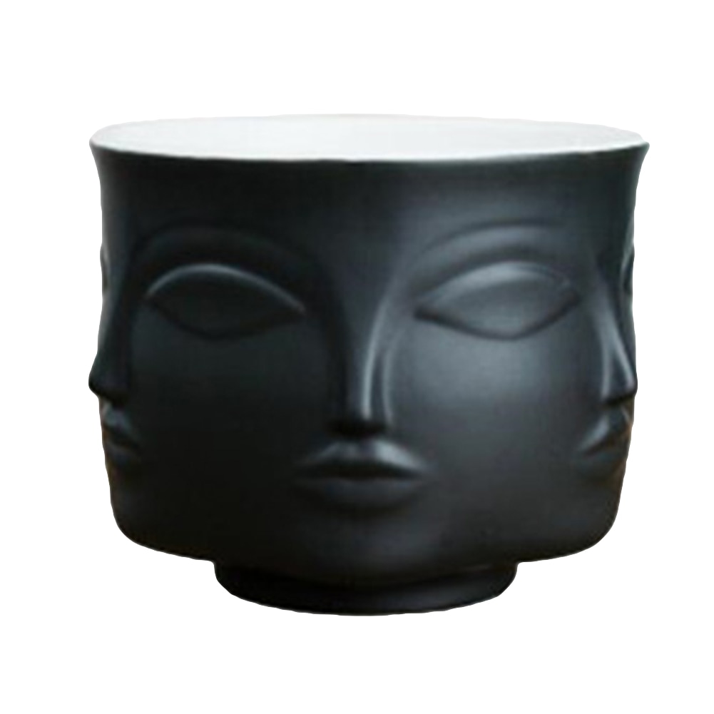 Jarrones artísticos con de cara humana para maceta de plantas y flores de cerámica con flores, maceta para decoración del hogar, decoración Nórdica: Black