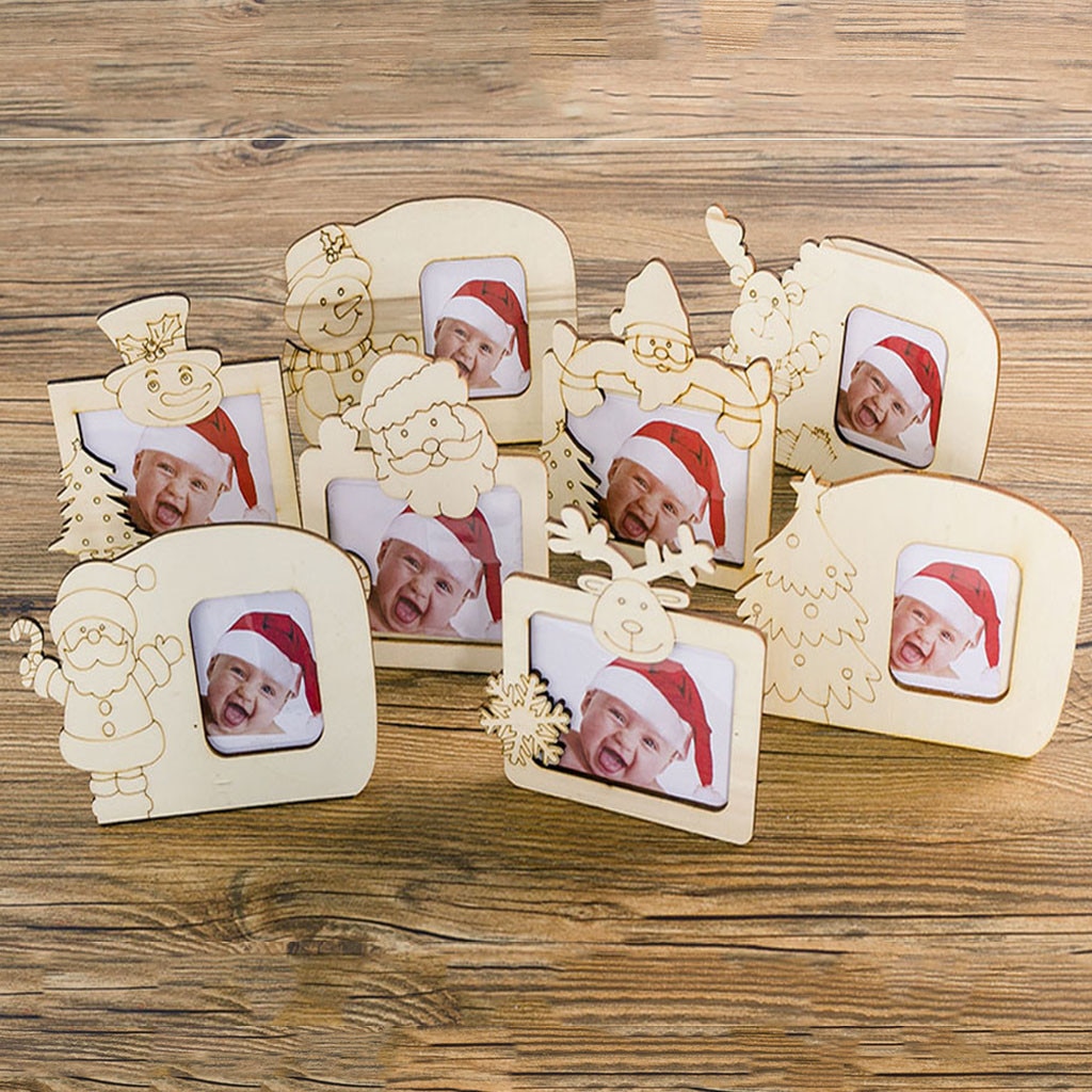 Kerstversiering Mini Houten Kerst Fotolijst Decoraties Foto Ornament Voor Kinderen Thuis Tafel Decor Accessoires