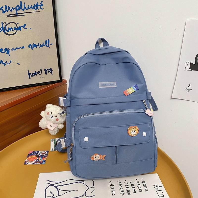 Einfarbiger damenrucksack aus Nylon, wasserdicht, freundlicher-schulrucksack, geräumiger, trendiger reiserucksack, mochila: Blau