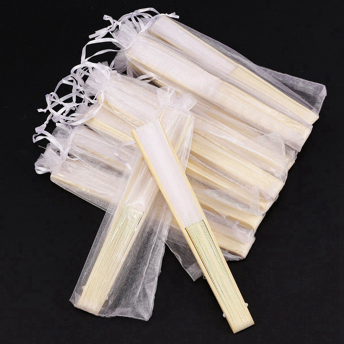 24 pcs/lot White Folding Silk Hand Fan with bag Wedding &amp; Party 21cm