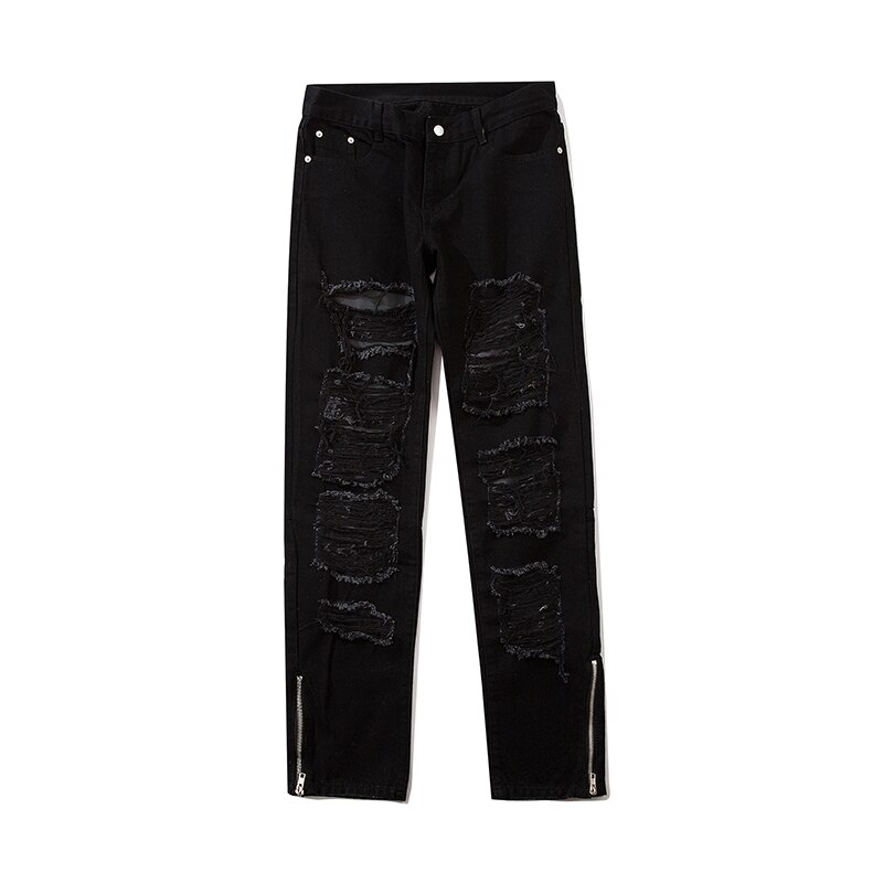 Pantalones vaqueros reflectantes Harajuku 3M para hombre, Vaqueros desteñidos con agujeros, ropa de calle Retro de talla grande, vaqueros con cremallera en el tobillo, pantalones luminosos informales