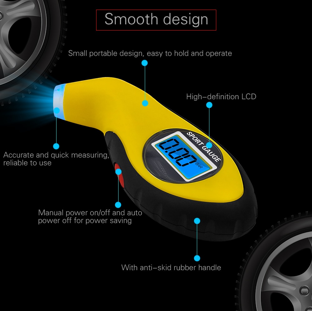 Medidor de presión de neumáticos de automóviles, 1 Uds., medidor electrónico Digital LCD de neumáticos, manómetro, herramienta de medición de barómetro, monitor de alarma de seguridad para motocicletas