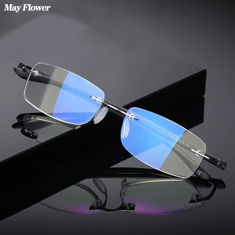 Lunettes de lecture carrées sans bords TR90 pour hommes et femmes, presbytes, Anti-lumière bleue, monture en verre de