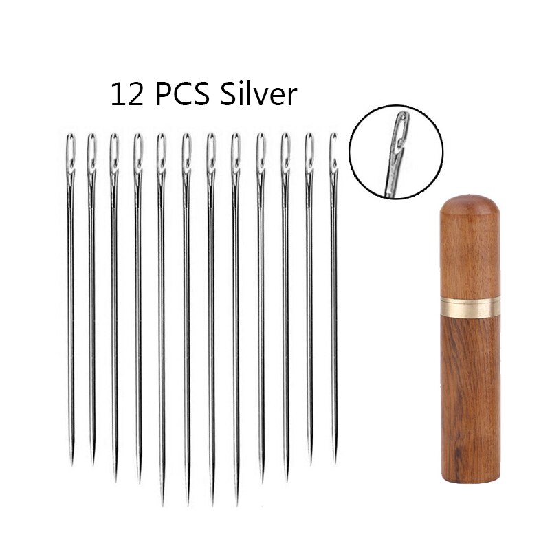 12 Stks/set Rvs Naalden Naald-Side Gat Blind Naald Threading Hand Huishoudelijke Naaien Ouderen Borduurwerk Naald: 12 PCS Silver Set 1