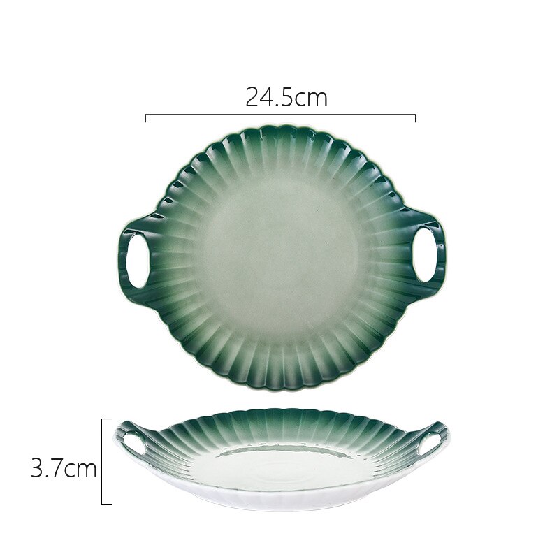 Kitchen Cutlery Set Nordic Creativity Deep Dish Dinner Plate Gradient Green Ceramic Plate Bowl Home Steak Western Food Tableware: Plate 24.5cm