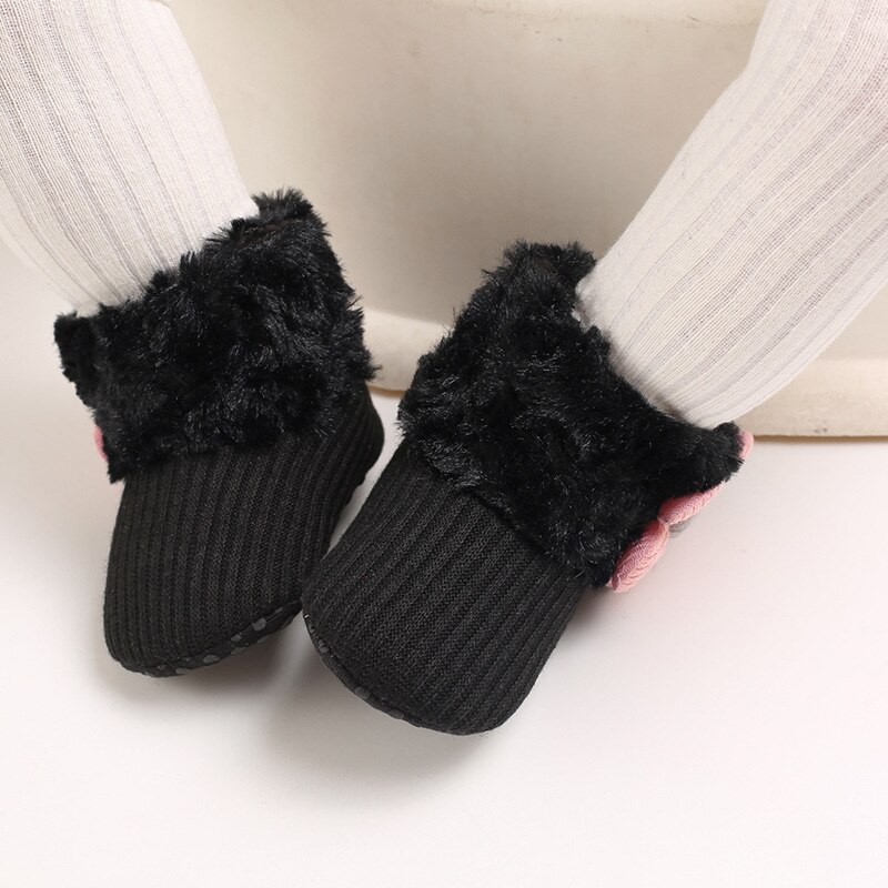 Winter Baby Cotton Shoes Plush Warm Toddler Girl First Walker Shoes Anti-Slip Infant Flower Short Boot Lightweight Soft Sole
