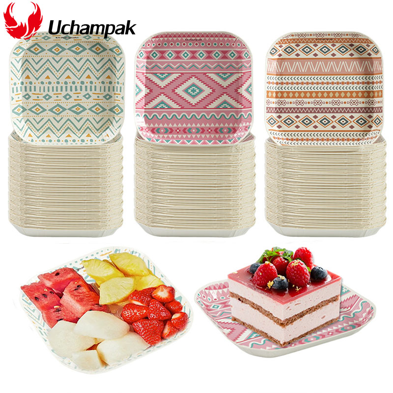 Geometryczne Kolorowe Papierowe Talerze Jednorazowe Deserowe Tortowe Kwadratowe mini Talerzyki na Przystawki i Przekąnarty na Ślub Urodziny Papierowe Naczynia