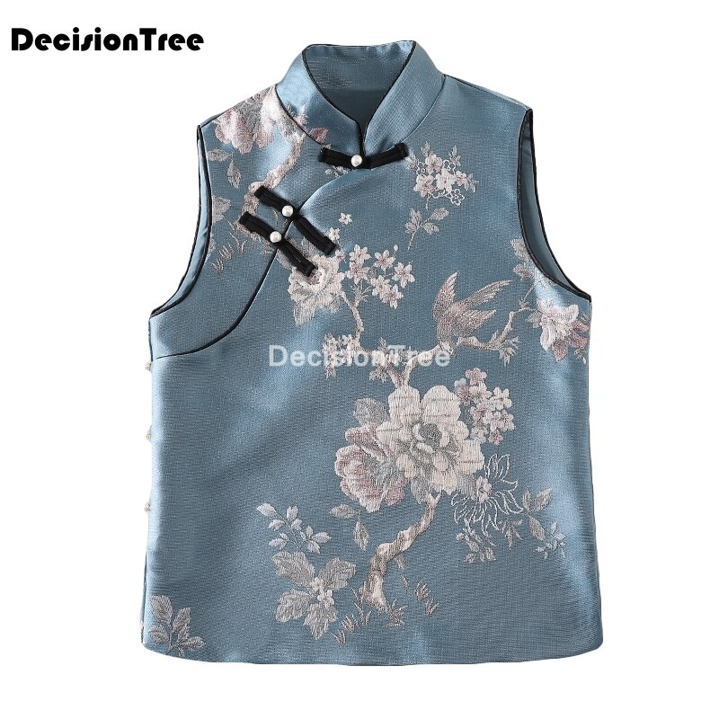 embroidery qipao chinese traditional tang suit vest women girls top fancy embroidery flower sleeveless ethnic china clothes
