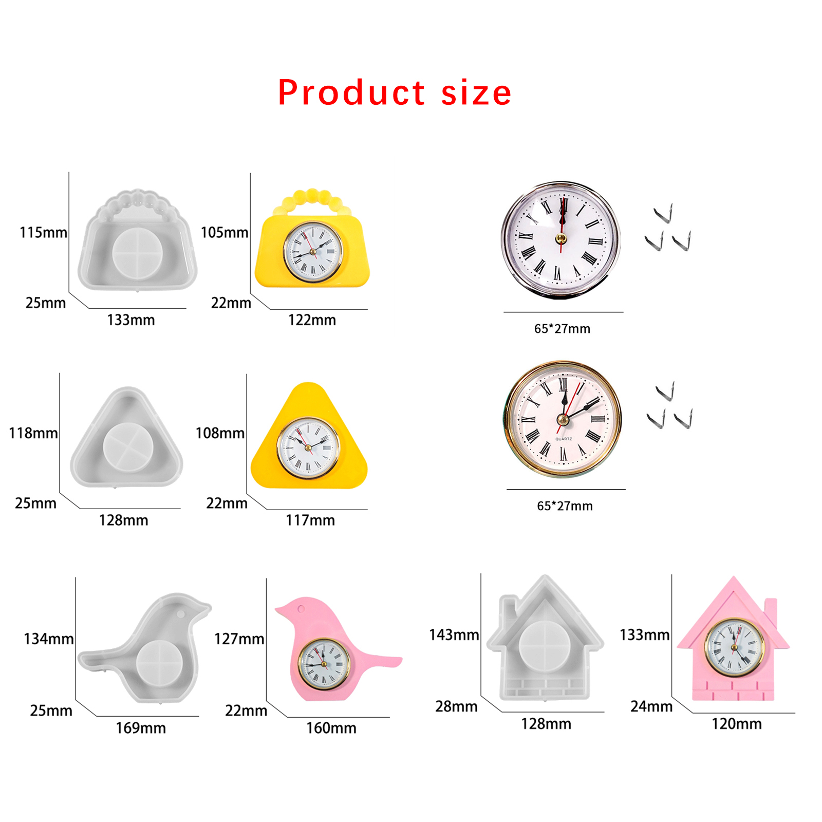 Molde de silicona para reloj pequeño, mesa con números romanos, molde de resina Epoxy para verter, bolsa para casa de pájaros, adorno, molde para hacer cemento
