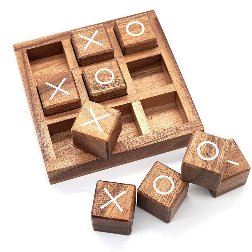 1set Wooden Parent-Child Interaction Developing Intelligent Puzzle Game XO Chess Puzzles Noughts And Crosses Game Board