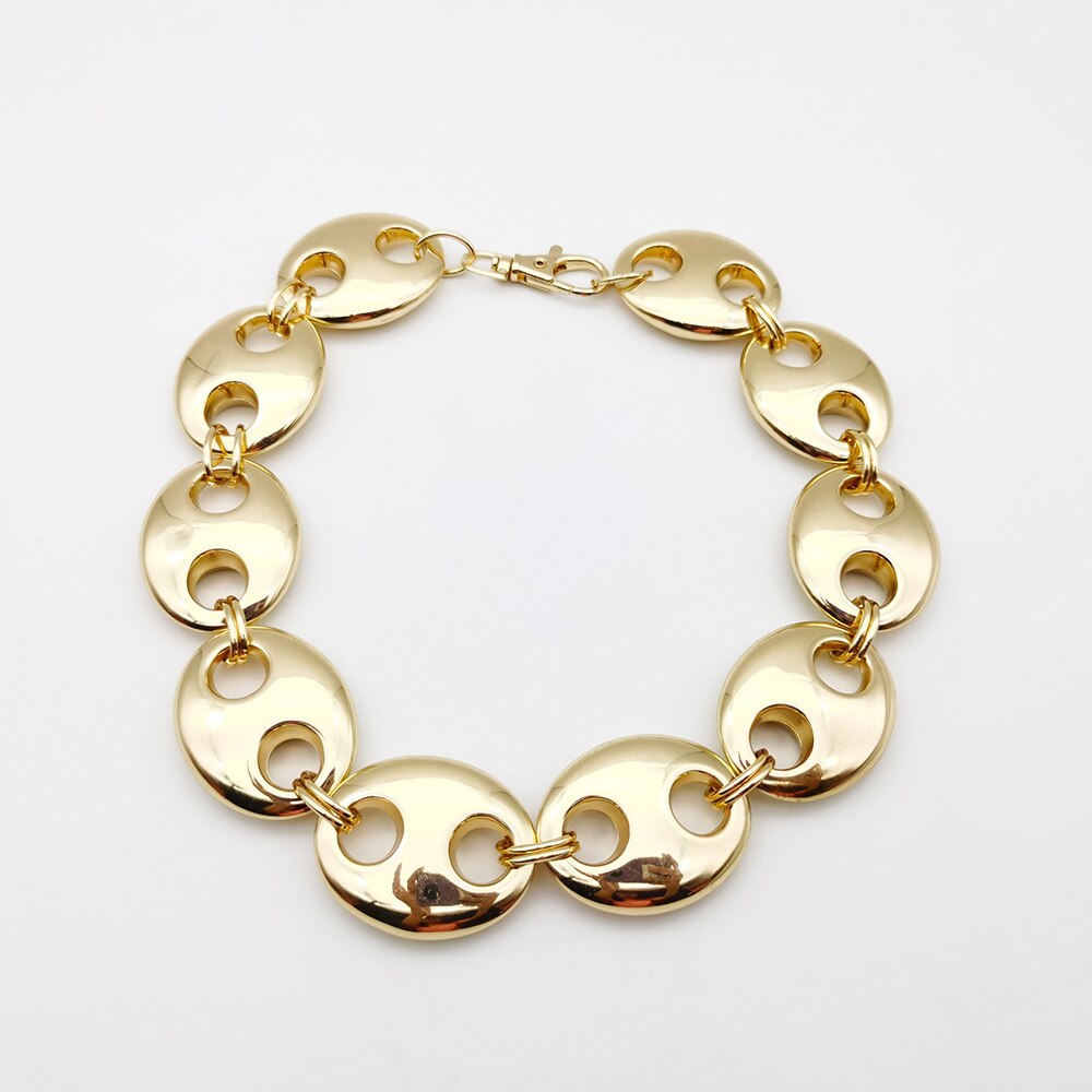 Fantasia punk grosso ccb metálico ouro oval curto colar feminino masculino feito à mão de alta qualidade colar presente do punk: Necklace Gold