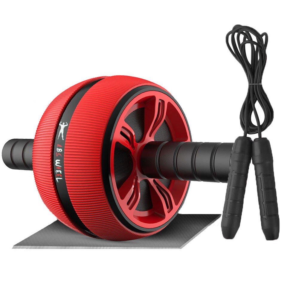 Kokossi 2 In 1 Ab Roller &amp; Springtouw Geen Lawaai Abdominale Wiel Ab Roller Met Mat Voor Arm Taille been Oefening Gym Fitness Apparatuur: A Red with Rope