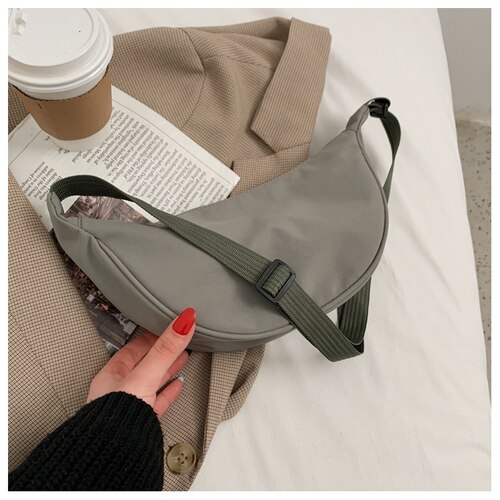 Ladies Nylon Hobos Underarm Bag Solid Color Single Shoulder Messenger Bags for Women Simple Female Daily Purse Handbags: Gray