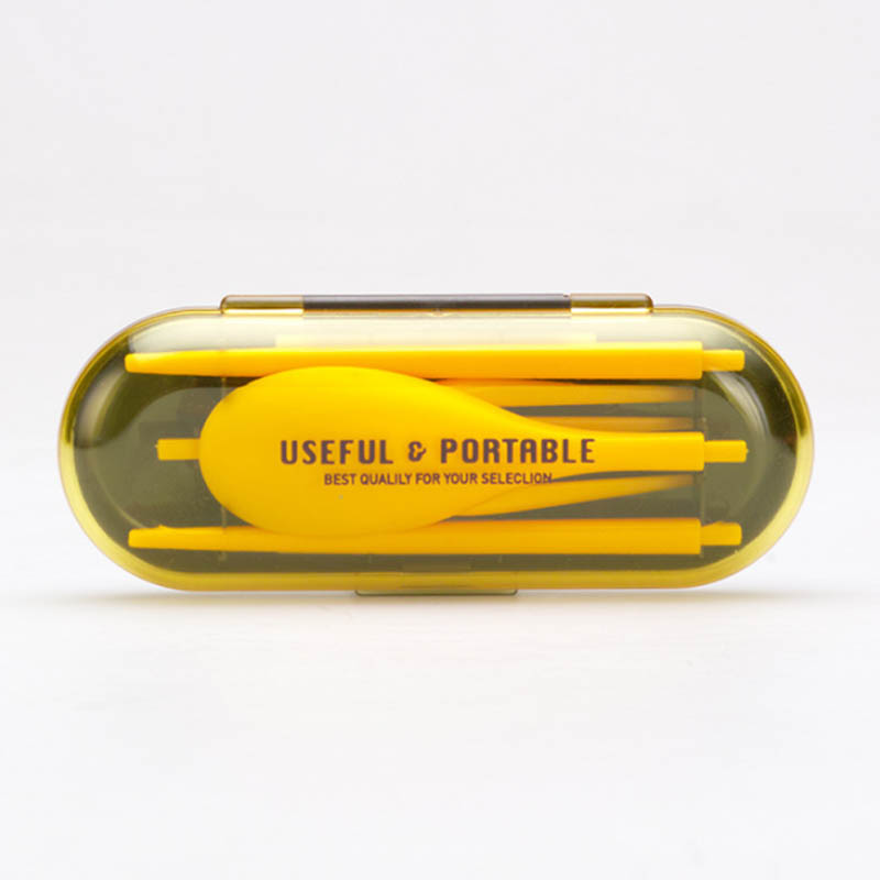 Utensilios de cocina 1 Juego, Kit de viaje de tres piezas, vajilla de Picnic, vajilla de plástico plegable, tenedor, palillos chinos portátil: Amarillo