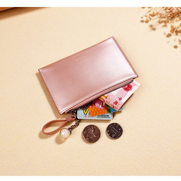 Petit portefeuille en cuir pour femmes, porte-monnaie et scintillant, Mini pochette de crédit avec fermeture éclair