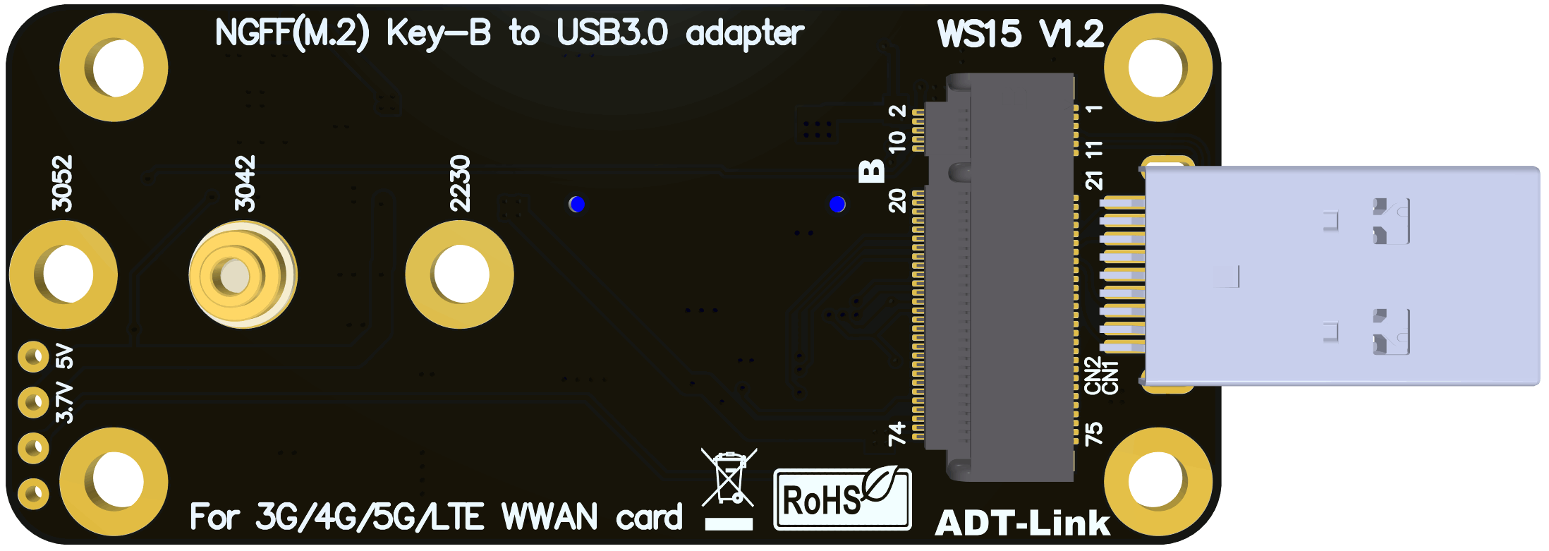 ADT-WS15 M.2 klucz B robić USB 3.0 typ adaptera robić 3G/4G/5G/LTE/CDMA/2G GSM/2042 3042 3052 wwwan moduł bezprzewodowy podwójny SIM złącze