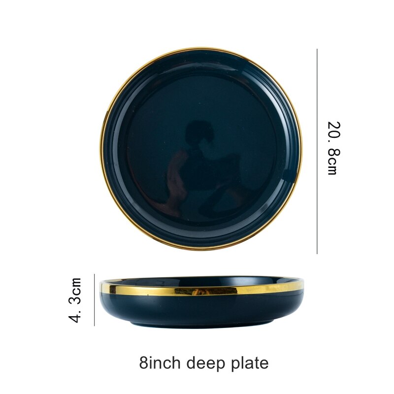 Plates Dishes Luxury Tableware Plate for Food Porcelain Kitchen Dish for Restaurant Party 1/2/4 Person Dinner Plates Set: blue deep plate