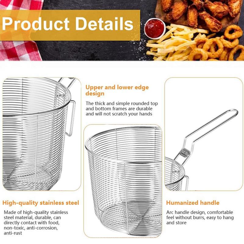Basket Fry Frying Strainer Baskets Steel French Stainless Chip Fries Food Round Fryer Wire Mesh Deep Fried For Spoon Serving
