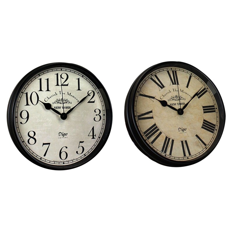 Digo Wall Clock 12 Inch Metal Silent Non-Ticking Battery European Digital Clocks Decor Table Dial for Indoor Home