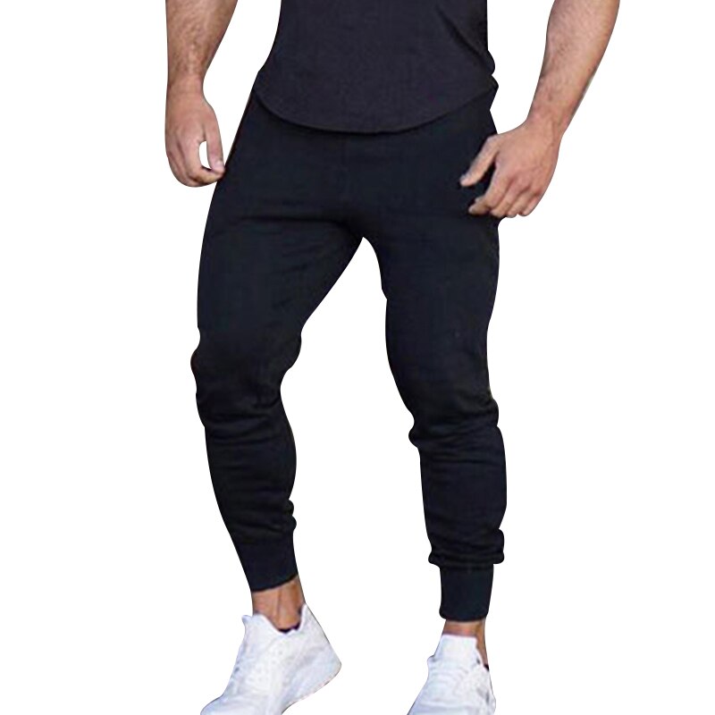 Mannen Gym Broek Katoen Potlood Broek Bodybuilding Trekkoord Jogger Broek SAL99: L / Zwart