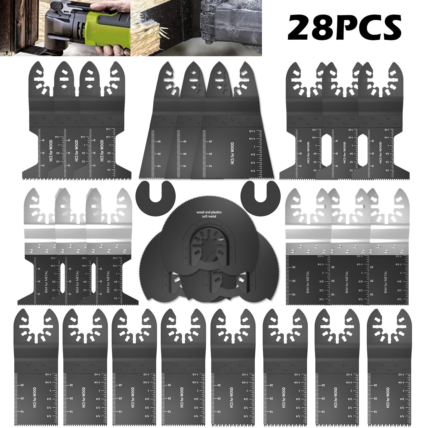 28Pcs Multifunctionele Zaagbladen Koolstofstaal Precisie Oscillerende Multitool Voor Snijden Diy Hout Power: Default Title