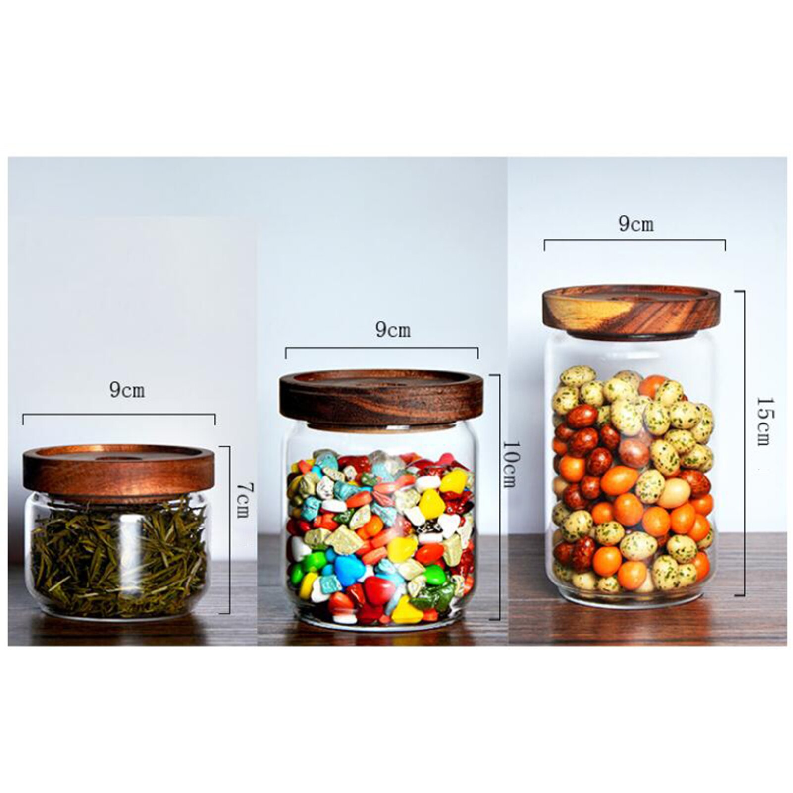 Bouteille hermétique en verre avec couvercle en bois thé Grains de café Grains récipient de nourriture