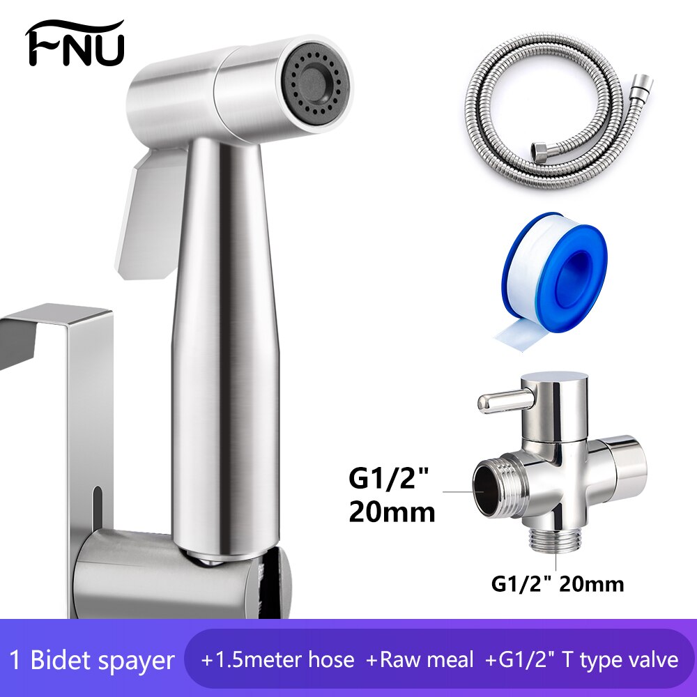 Roestvrij Staal Wassen Toiletbril Hand Held Douchekop Bidet Wc Spray Wc Shattaf Badkamer Accessoires Bidet Toilet Seat: with T valve1-2