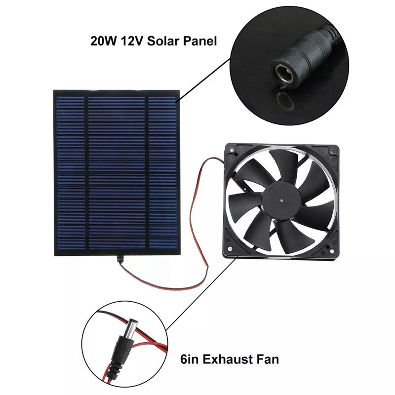 20W 12V 6 Inch Solar Ventilator Air Extractor Mini Ventilator Zonnepaneel Aangedreven Ventilator Voor Hond Kip huis Kas