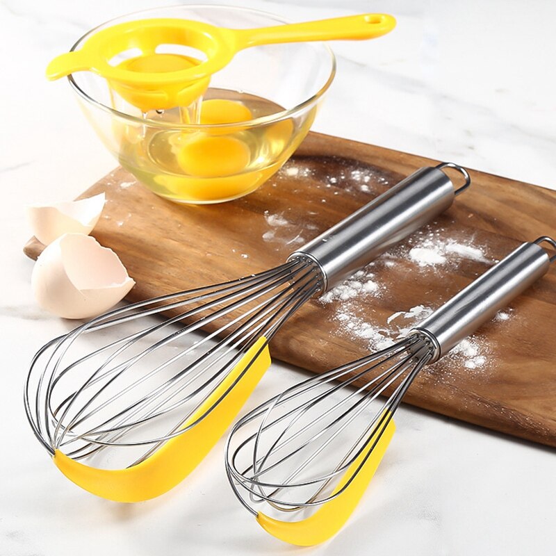 3 Stks/set Met Eieren Separator Eiklopper Rvs Garde Roterende Multifunctionele Handleiding Siliconen Schraper Mixer Stirr