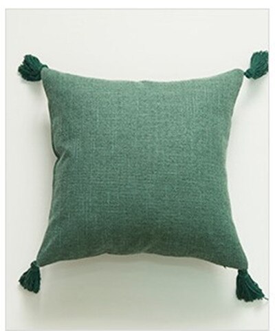 Massivt almindeligt bomulds pudebetræk med kvaster gul beige boligindretning pudebetræk 45 x 45cm pudebetræk sofa pudepude: Grønne kvaster