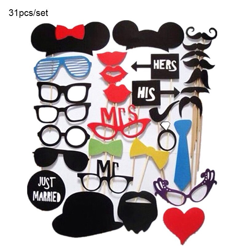 Funny Birthday Photo Booth Props DIY Mr Mrs Wedding Groom Bridal Party DIY Decorations Photobooth Mask Accessories Photo Props: Licht Groen