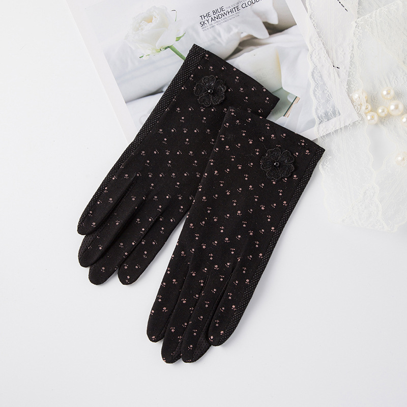 Herbst Frauen Fahren Handschuhe Sommer Atmungsaktive strecken Handschuh Sonnencreme Anti Uv Rutschfeste berühren Bildschirm Handschuh Rosa: Schwarz 2