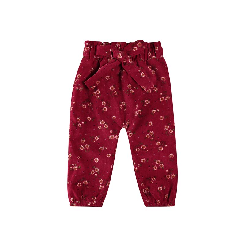 Pantalones de pana para niña, pantalón adelgazante con estampado de flores, ropa con lazos, pantalón holgado para niña pequeña: 12 meses