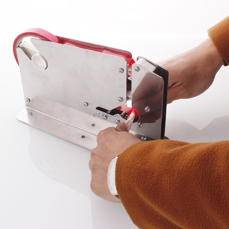 Roestvrij Staal Supermarkt Zak Sluitmachine Voedsel Verpakking Fruit Winkel Verpakker Draagbare Tape Cutter Dispenser