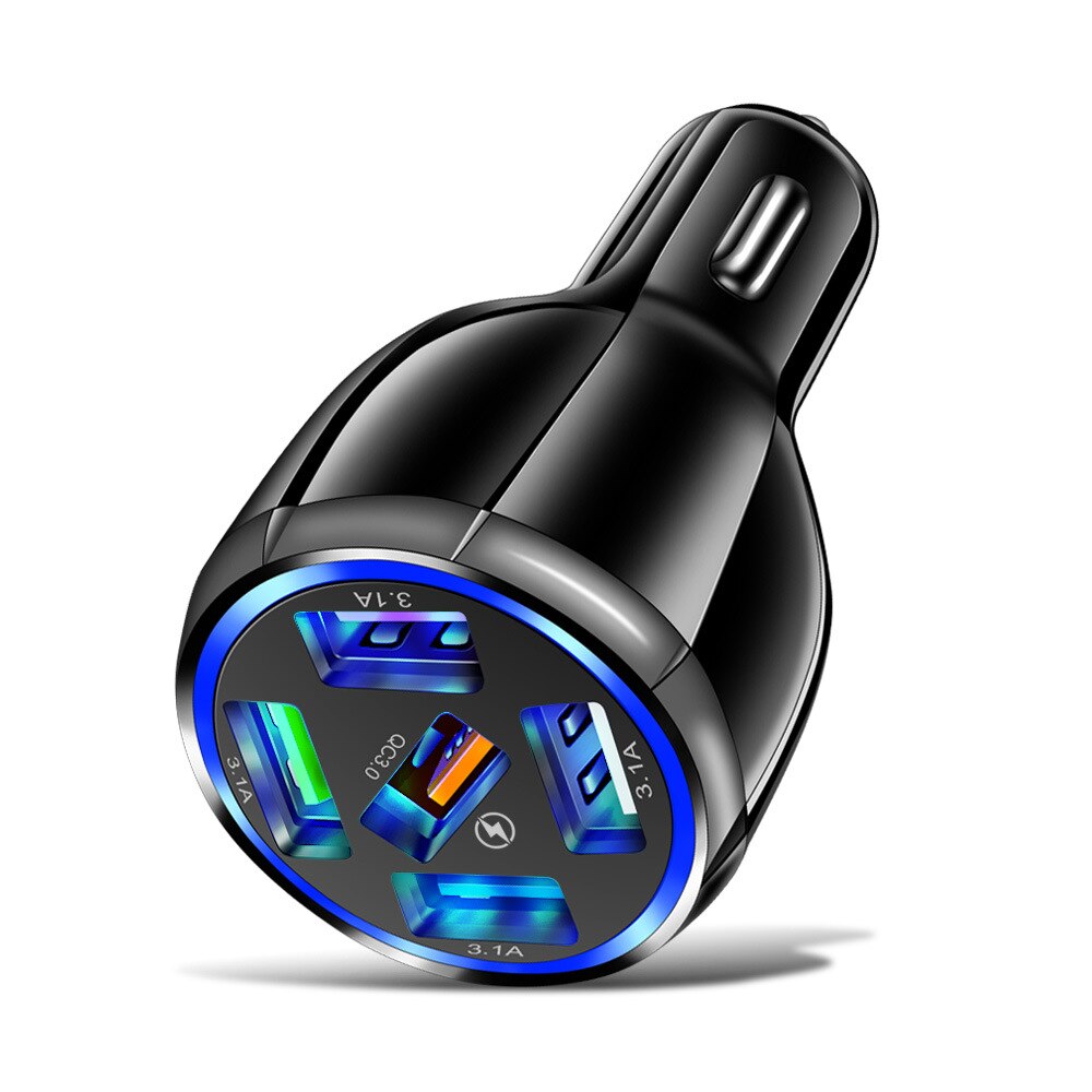 60w 15a 5 usb car charger  qc 3,0 fast charger led fast charging for iphone 12 samsung xiaomi huawei mobile phone charger adapter: Black