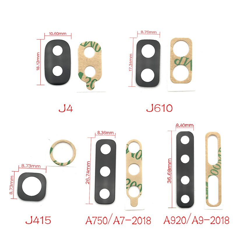 Pièces de rechange de couvercle d'objectif en verre de caméra arrière avec autocollant de colle pour Samsung A7 A750 A9 A920 J4 J415 J610