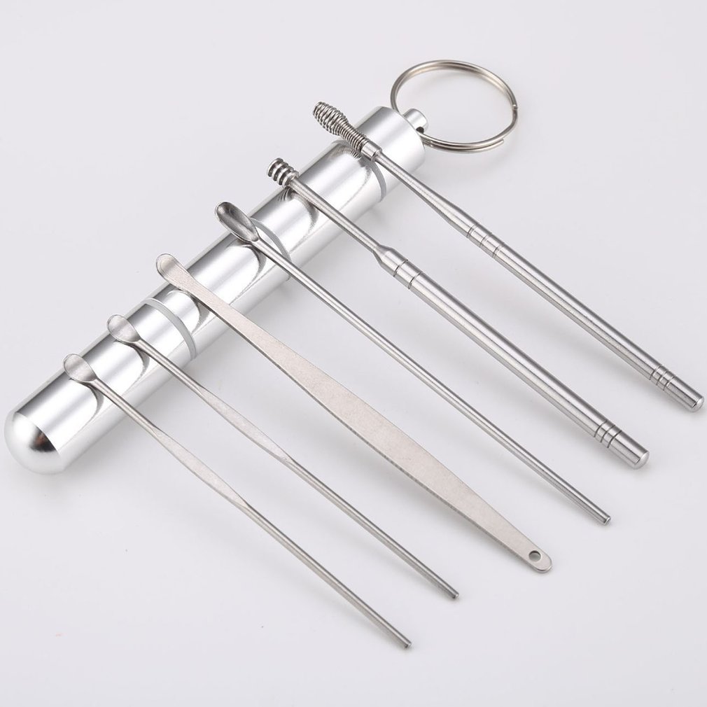 6 Stks/set Draagbare Duurzaam Rvs Oor Pick Set Oor Schoonmaken Tool Oorsmeerhaakje Oor Schoner Lepel Earpick